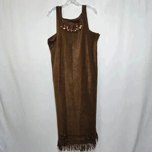 Women's Indian Costume Squaw Dress Halloween Beaded Neck Fringe Bottom